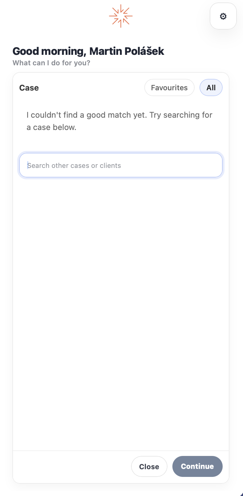 Selecting a case in the add-in